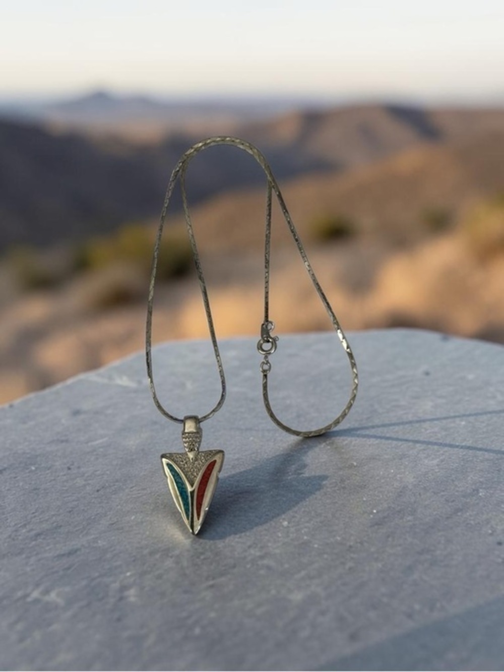 🫶🏻 Silver Turquoise & Coral Chip Arrowhead Necklace